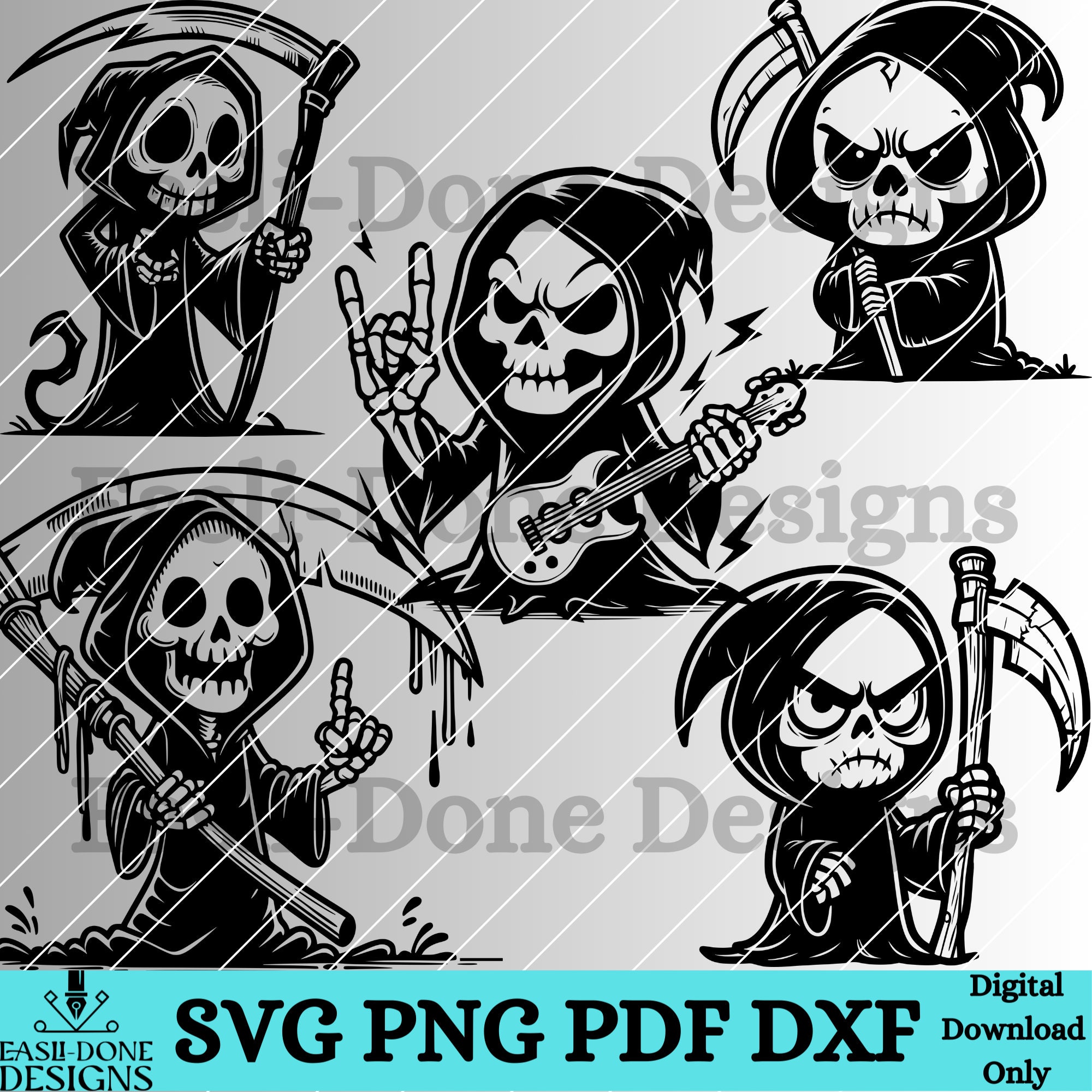 Grim Reaper Skull Designs Instant Download SVG PNG Pdf and Dxf File ...