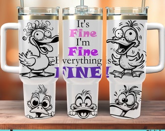 40oz Tumbler Wrap Funny Animal SVG PNG Dxf archivos PDF 40oz Crazy Peeking Duck Tumbler Wrap archivo de sublimación láser Estoy bien diciendo sarcástico