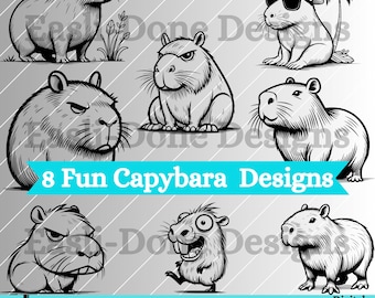 Capybara Outline Bundle 8 svg png pdf and dxf Files Instant Download, cute kawaii Capybara clipart, animal Cricut and laser files wildlife