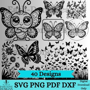 Butterfly SVG Bundle: Floral Silhouette Clipart (Digital Download)