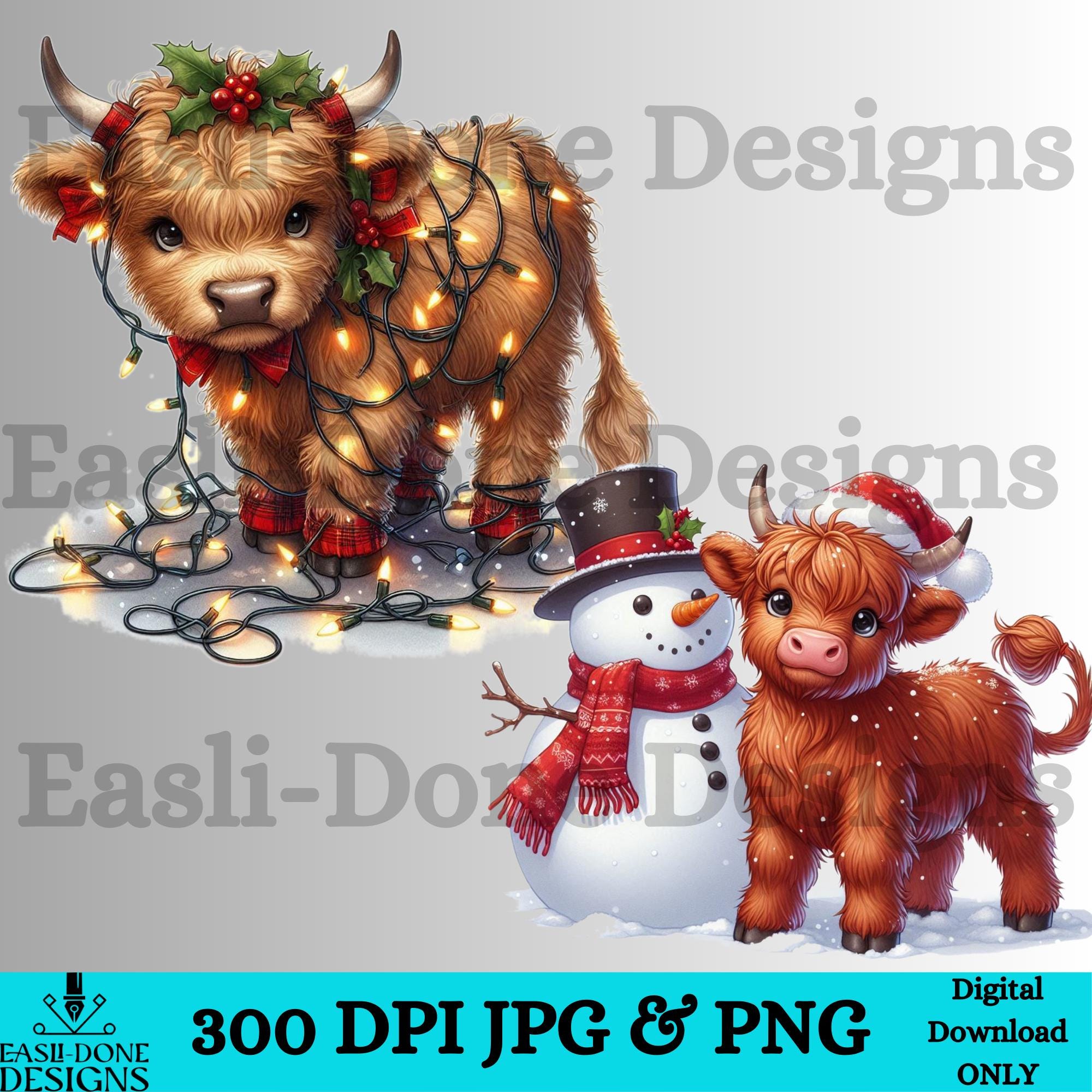 Christmas Highland Cow Clipart: Festive Farm Animal PNG JPG (digital ...