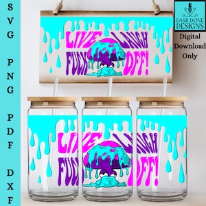 Cogumelo SVG 16 oz Lata de cerveja Copo de vidro Wrap SVG PNG Arquivos de corte e sublimação Dxf e PDF Groovy Retro Hippie Cogumelo Lata de vidro Wrap svg