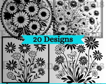 Daisy Floral SVG Bundle: Silhouette Outline Clipart (Digital Download)