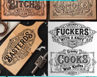 Sarcastische snijplank SVG-bundel | Grappige SVG voor volwassenen in de keuken | Chagrijnige kok laser graveerbestanden | svg png dxf eps | Muurdecoratie ontwerpen