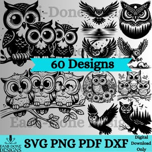 Puede incluir: Un conjunto de 60 diseños de búhos en blanco y negro. Los diseños presentan búhos en varias poses, incluyendo volando, posados y durmiendo. Los diseños son perfectos para manualidades, scrapbooking y otros proyectos creativos.