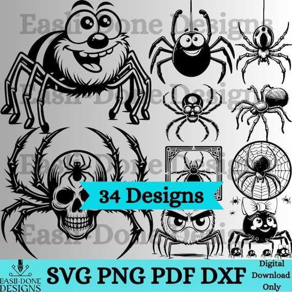 Spider SVG Bundle, Funny Spider Clipart, Spider Silhouette Outline