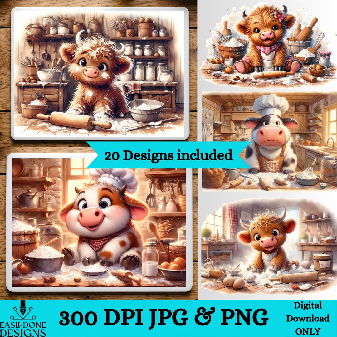 Funny Cow Cutting Board PNG Bundle, Cooking Highland Cow Country ...
