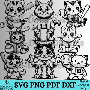 Cats Playing Softball SVG: Baseball Outline Design (Digital Download)
