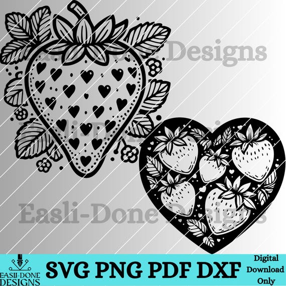 Strawberry SVG PNG Pdf and Dxf Files Instant Download, Cute Kawaii