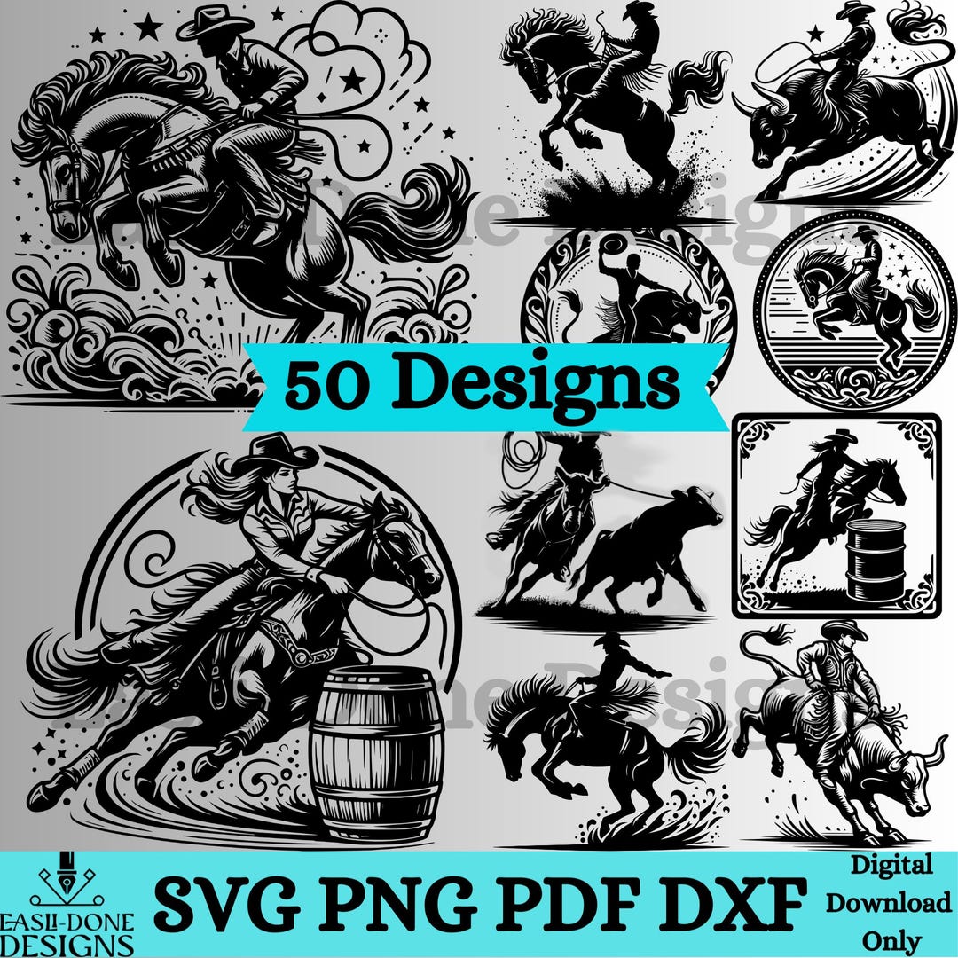 Rodeo Cowboy SVG Bundle: Silhouette Clipart, Laser Engraving (digital ...