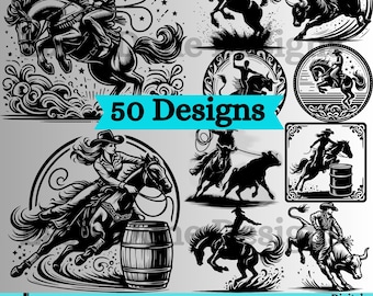 Rodeo Cowboy SVG Bundle: Silhouette Clipart, Laser Engraving (Digital Download)