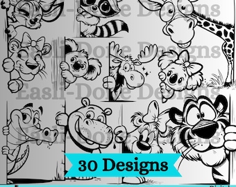 Peeking Forest Animal SVG Bundle: Funny Jungle Wildlife Clipart Designs (Digital Download)
