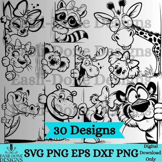 Peeking Forest Animal SVG Bundle: Funny Jungle Wildlife Clipart Designs (Digital Download)