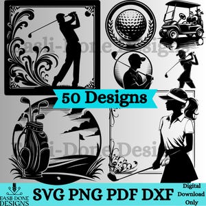 Golf SVG PNG Files Golfer outline, Silhouette Clipart Bundle, Golfing svg laser engraving cutter machine file, Golf Wall Art, coaster svg