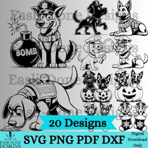 Polizeihund SVG-bundele, Cop Polizeihund Umriss, Belgischer Malinois Strafverfolgungshund, Black Lab K9 Offizier, süßer Hundeliebhaber Clipart