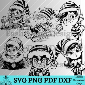 Elf Christmas Outline Bundle SVG PNG pdf and dxf Files laser and cut digital download Vector clipart sublimation Funny peeking elf svg png