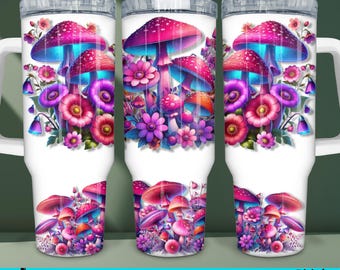 Floral Mushroom 40oz Tumbler Wrap: Pink Fungi Design (PNG JPG Digital Download)