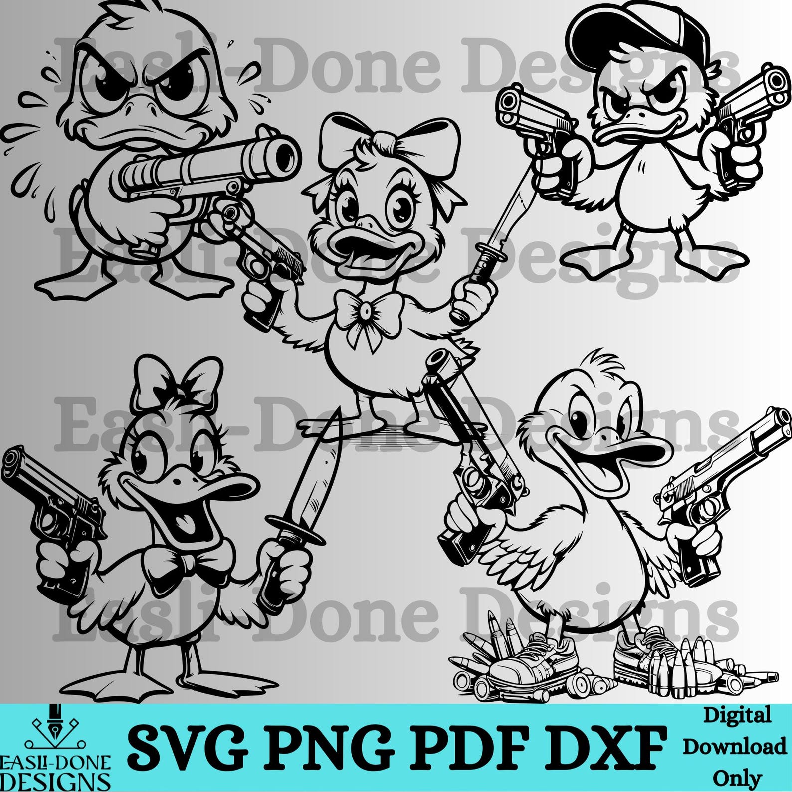 Ente svg Bundle, Ente Clipart, Ente mit Messer, Ente mit Pistole ...