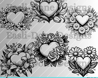 Floral Heart svg, flower outline svg daisy heart svg png tulip hearts design svg heart flowers svg laser engraving Cricut cut sublimation