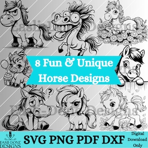 Pferd svg Umriss Bundle SVG PNG Pdf- und Dxf-Dateien Sofort-Download, lustiges Pferd Umriss SVG spähendes Pferd png Stickerei Sublimationslaser