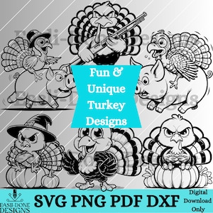 Pakiet projektów na Święto Dziękczynienia w Turcji SVG PNG pliki PDF pliki DXF Pliki jesienne Natychmiastowe pobieranie Sublimacja clipartów grawer laserowy Plik Cricut