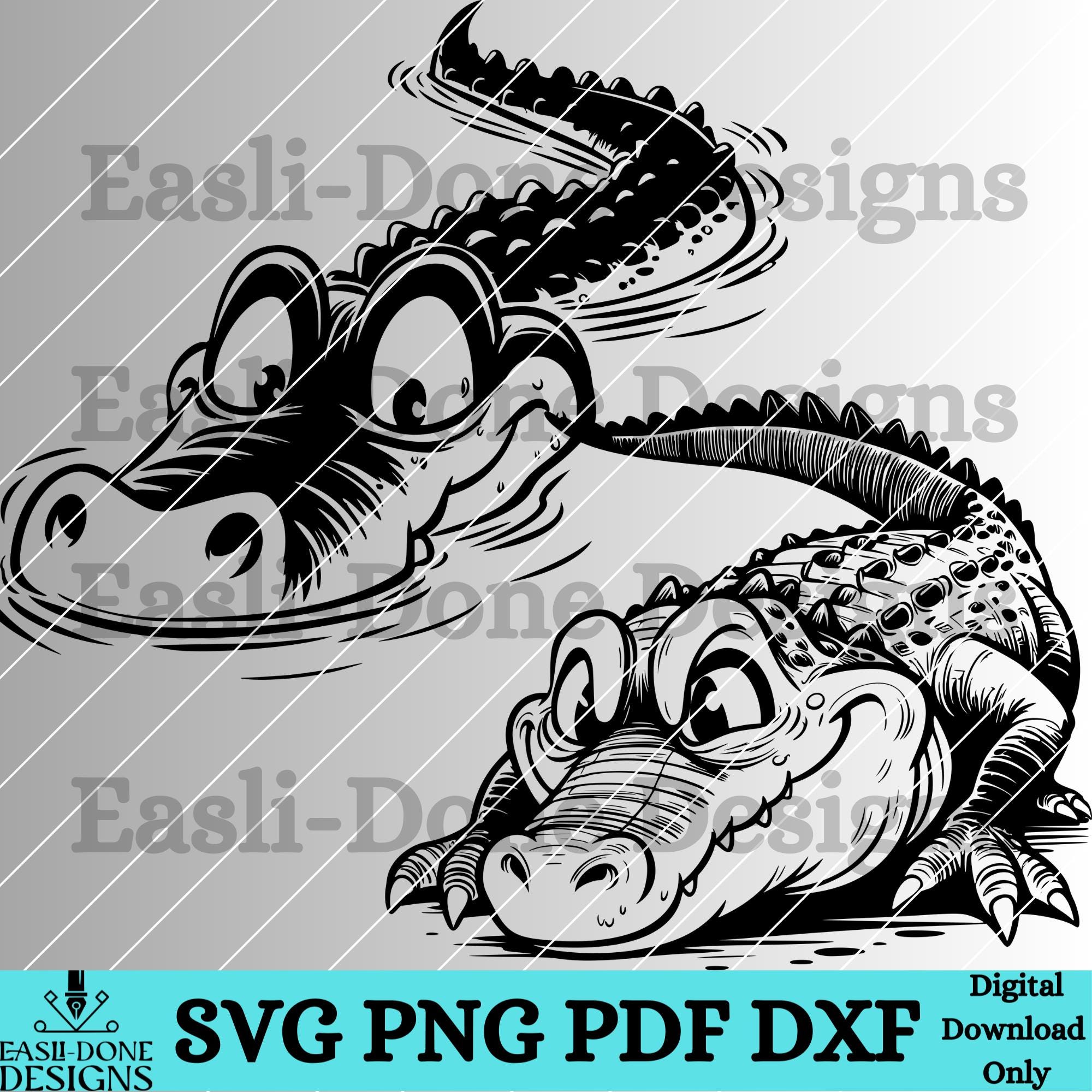 Alligator Outline Bundle SVG PNG Pdf and Dxf Files Instant Download ...