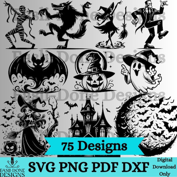 Halloween SVG Clipart Bundle: Dancing Monsters, Witch, Ghost (Digital Download)