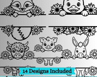 Split Monogram SVG Farm Animal SVG Bundle: Funny Peeking farm Animal Clipart Designs (Digital Download)