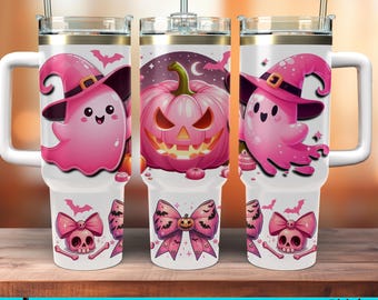 40oz tumbler wrap, Pink Coquette Ghost Tumbler Wrap: Halloween 40oz PNG Design (Digital Download)
