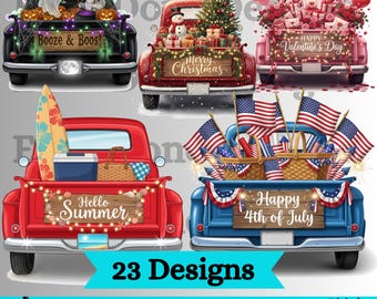 Holiday Vintage Truck PNG Bundle | Seasonal Pickup Truck Clipart Designs | Digital Download