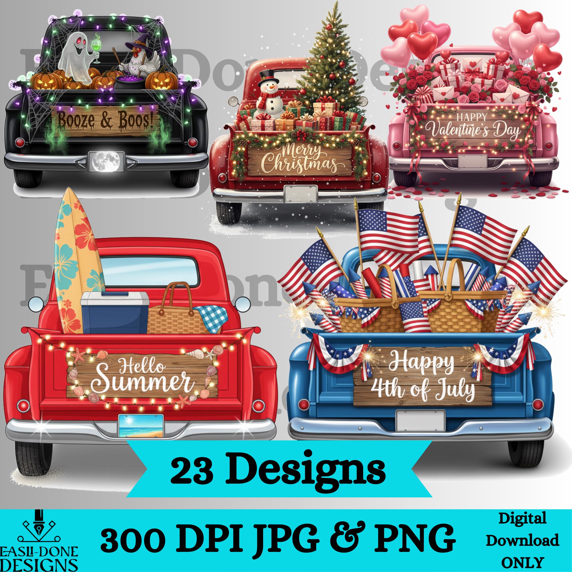 Holiday Vintage Truck PNG Bundle | Seasonal Pickup Truck Clipart ...