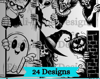 Halloween Corner Peeking Monster SVG Bundle, funny Halloween svg, corner Halloween svg, Laser engraving Vector Clip Art (Digital Download)
