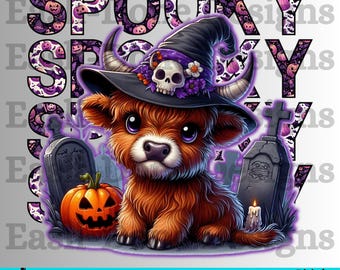 Highland Cow PNG, Halloween Shirt Design, transparent png, cute Halloween farm decoration, Farm Halloween wall art (Digital Download)