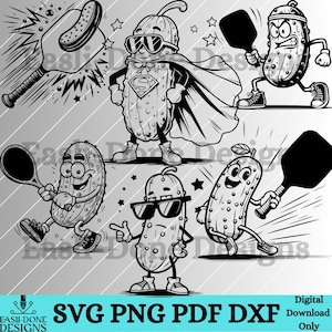 Pickle ball pickles Outline Bundle SVG PNG Pdf Dxf File Formats Vector Pickleball svg Fun Clipart embroidery sublimation laser Cricut file