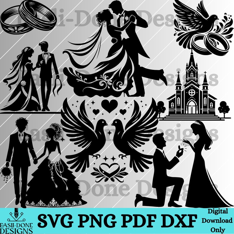 Wedding Silhouette SVG PNG Pdf and Dxf Files Instant Download Bride and ...