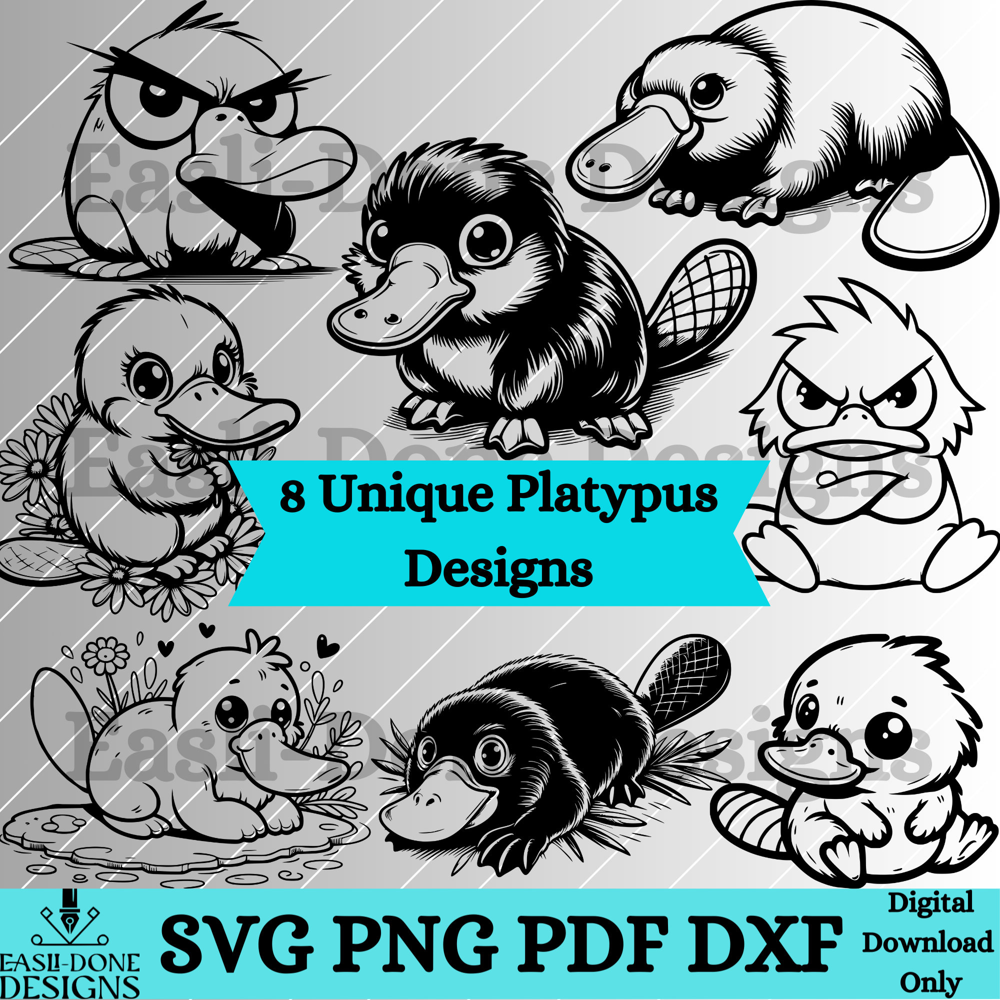 Platypus Outline Bundle 8 Svg Png Pdf And Dxf Files Instant Download 