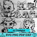 Coffee SVG Animal Bundle, PNG pdf and dxf Files Instant Download, kawaii Tired animal clipart, cutter and laser engraving files Funny Animal