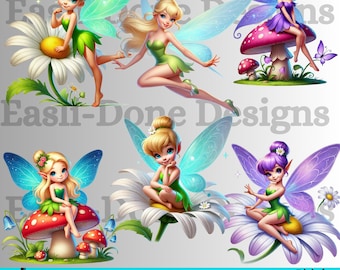 Paquete de imágenes prediseñadas de hadas coloridas: PNG y JPG caprichosos (descarga digital)