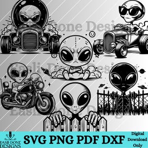 Alien SVG Bundle, Peeking Alien Outline Bundle Design SVG PNG Pdf Dxf File Formats Vector Alien Clipart sublimation, laser, Cricut file