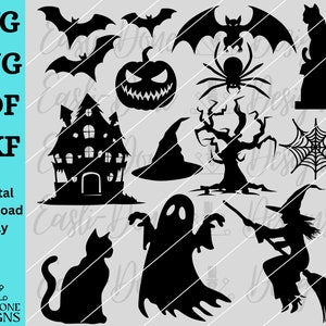 Halloween Silhouette SVG Bundle: Bat, Ghost, Witch (Digital Download)