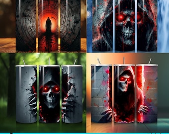 20oz Tumbler wrap bundle, Grim Reaper Tumbler Wrap Bundle, Skeleton Sublimation Design Bundle (PNG & JPG)
