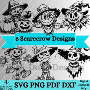 Vogelverschrikker overzicht digitaal bestand bundel SVG PNG pdf dxf-bestanden laser en gesneden vector clipart Halloween herfstvakantie sublimatie spookachtige vogelverschrikker