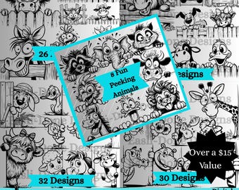 Peeking Animal SVG Mega Bundle, funny peeking animal svg bundle, Fence and Corner Peeking Animal Funny Clipart Designs (Digital Download)