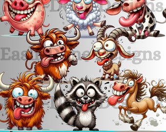 Funny Farm Animal Clipart Bundle, Crazy farm Animal transparent png, Funny Crazy PNG Sublimation Bundle (Digital Download)