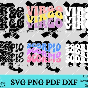 Dierenriem Horoscoop tekenen SVG PNG bundel, astrologie symbolen SVG PNG cricut gesneden bestanden, sterrenbeeld Zodiac retro design, groovy Zodiac clipart