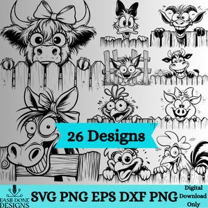 Crazy Peeking Farm Animal SVG Bundle: Funny Insane Animal Clipart Designs (Digital Download)