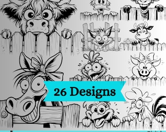 Crazy Peeking Farm Animal SVG Bundle, Funny farm animal svg designs, Funny Insane Animal svg Clipart Designs (Digital Download)