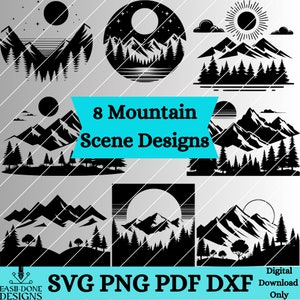 Mountain Silhouette SVG Bundle: Outdoors Clipart, Laser Cut Files (Digital Download)