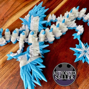 Frosty Blue Snowflake Dragon - 3D Printed, Fully Articulating, with Movable Wings
