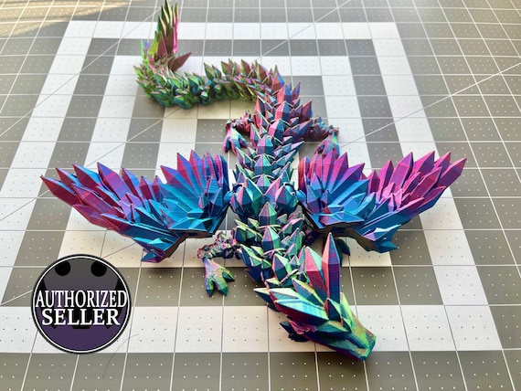 GIANT 3D Printed Crystal Dragon With Wings Articulated Fidget Desk